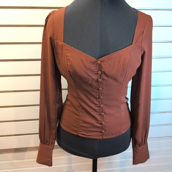 Abercrombie & Fitch Sweetheart Button Down Blouse Brown Size Small NWT - Picture 2 of 8